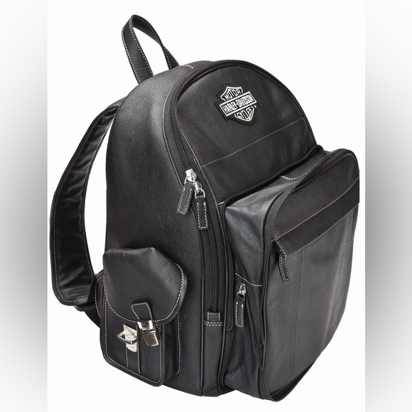 Harley-Davidson by Athalon Large Black Leather Backpack